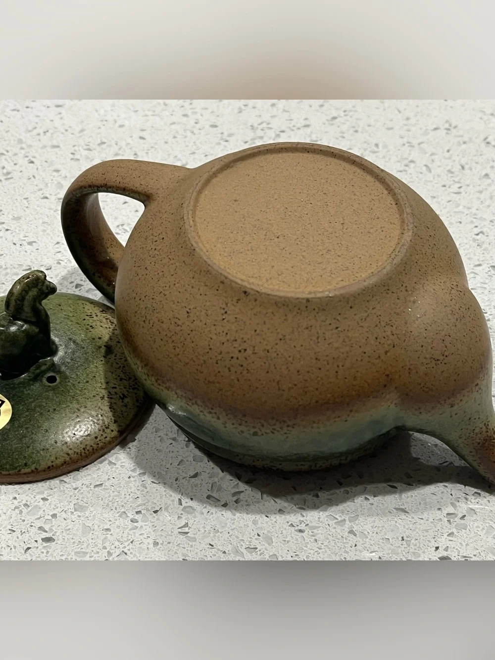 Tokoname Yaki Japanese Teapot with Traditional Green Glaze Zodiac Horse Design